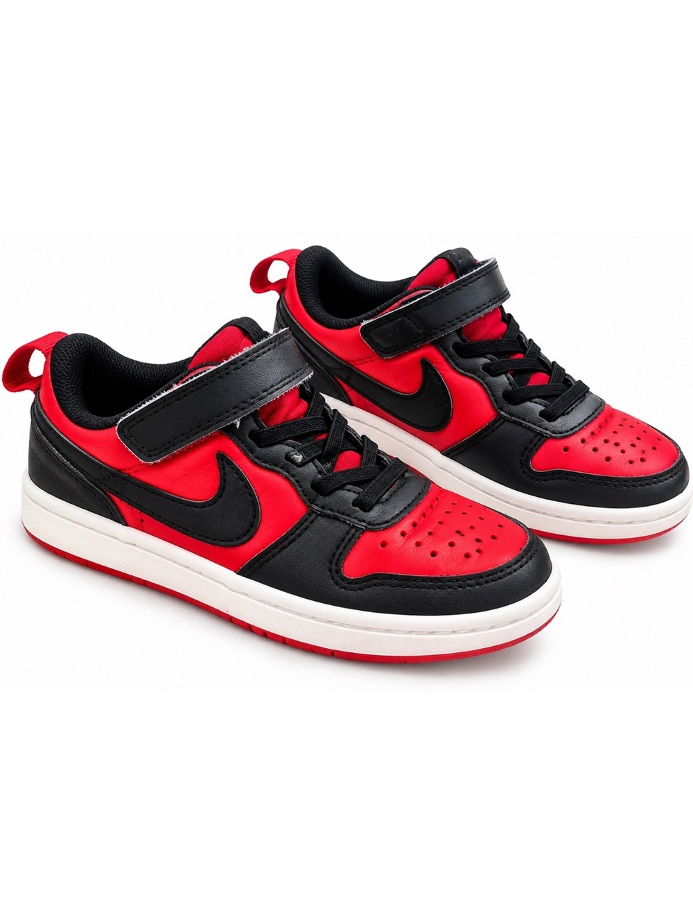 Kids Red & Black Low-Top Sneakers with Hook-and-Loop Strap Sz 12